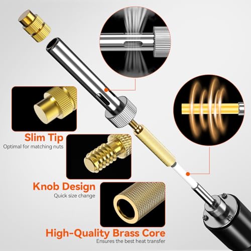Preciva Threaded Inserts Set, 750Pcs Heat Set Inserts Nuts Bolts with M2 M3 M4 M5 M6 Insert-Tip, 60W Soldering Iron, Tweezer and Holder, for 3D Printer Parts or Plastic Parts - size: M2-M6