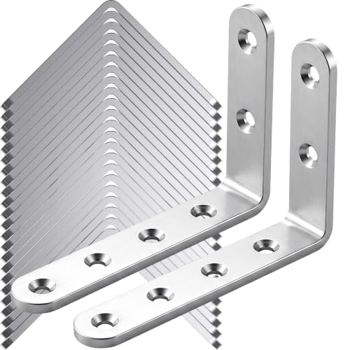 25Pcs Stainless Steel Angle Brackets 3”x 5” Heavy Duty Corner Brackets - size: Silver-5x3 Inch