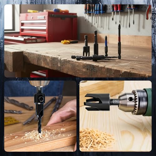 18 Pc Countersink Drill Bit Set, 15PCS Tapered Bits with Plug Cutters