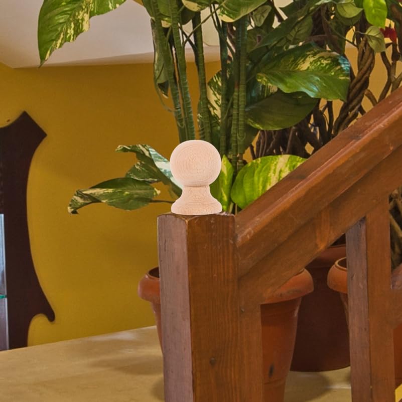 ULTECHNOVO 2 Pcs Unfinished Wood Ball Finials, Solid Hardwood Round Decorative Post Tops for Staircase Posts Furniture Bed End Caps and Curtain Rod Toppers Indoor Decor