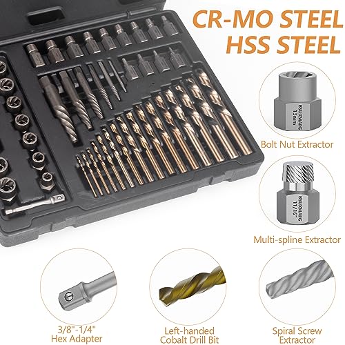 49PCS Screw & Bolt Extractor Set with Left Hand Drill Bit Set - size: 49 Pieces