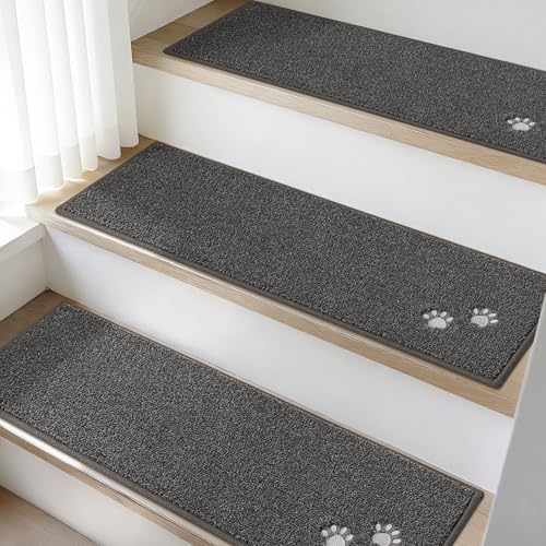 BEQHAUSE Stair Treads Non Slip for Wooden Steps 28" x 9", 15pcs, Charcoal - color: Charcoal - Dog Paws, size: 28 in X 9 in (15 Pieces)