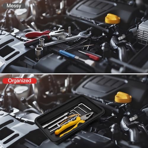 GOOACC 3 Sizes Collapsible Magnetic Parts Tray Set Black - color: Black