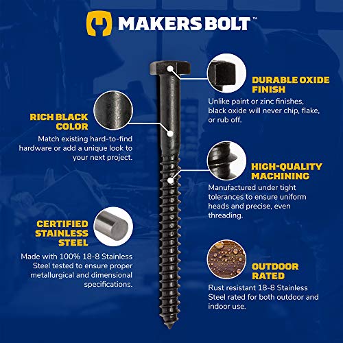 Stainless Steel Black Lag Bolts 1/4" x 2-1/2" Hex Lag Screws (10 pcs) 18-8 Stainless Black Oxidized in USA - size: 1/4 x 2-1/2 (10 pcs)