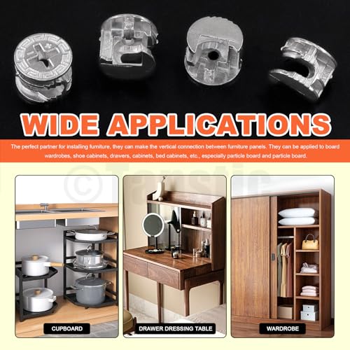 Tanstic 270Pcs 3 in 1 Furniture Connecting Hardware Connectors Kit, Furniture Cam Lock Fasteners Including Cam Lock Fittings with Dowel, Pre-Inserted Nut, Wood Dowel Pins Furniture Crib Screws