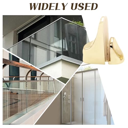 2-Pack Glass Clamp, Cucumis Adjustable Bright Zinc Alloy Glass Clip Clamp for Shower, Bathroom, Kitchen & Staircase Handrail (Gold)