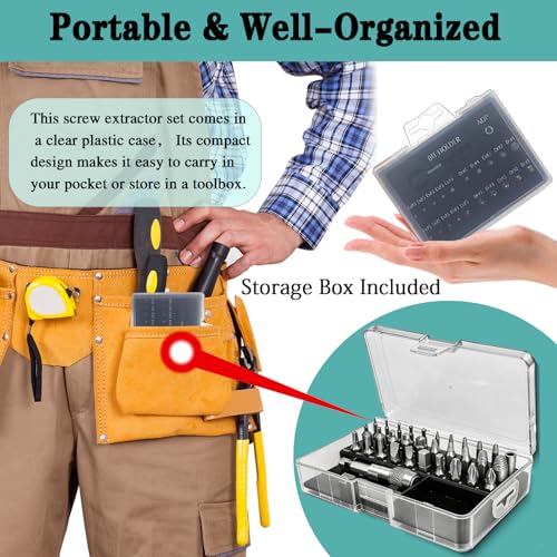 33PCS Damaged Screw Extractor Set,Stripped Screw Extractor Kit with Magnetic Extension Shaft & Socket Adapter, Stripped Screw Remover Kit – Extract Rusty, Broken Screws Easily for DIY Garden Wood