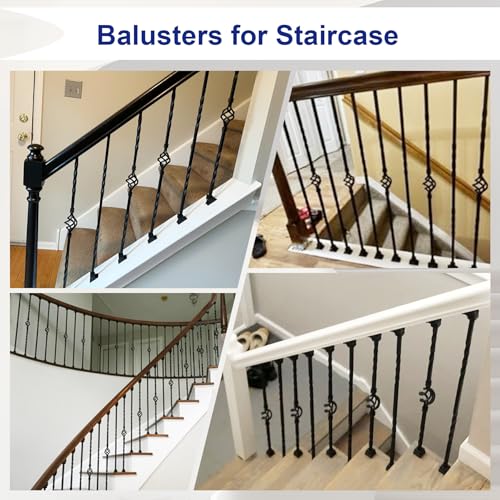 Sidasu 10-Pack 44" x 1/2" Wrought Iron Balusters for Stairs - size: 10 pack, style: Double Twist Baluster