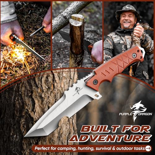 Purple Dragon Camping Knife with Sheath -Survival Knives Plain Blade - size: 5.3"