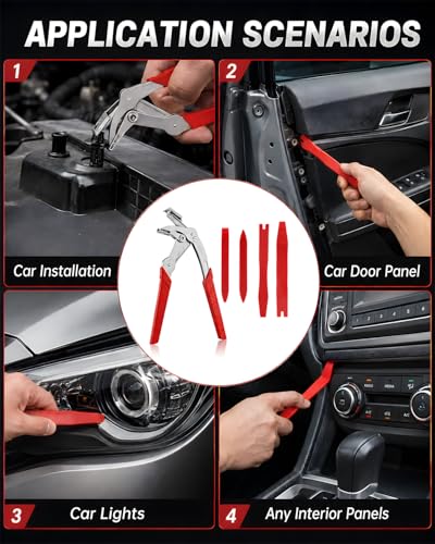 Car Clip Pliers Removal Tool Kit, Automotive Trim Removal Tools with Panel Pry Set, Fastener Clip Remover, 8mm Expansion Screws, Screwdriver, Interior Door Panel Repair Tool Kit