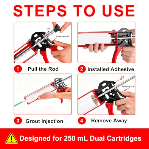 250mL 10:1 Epoxy Gun for 8.45 oz 10:1 Dual Cartridges, Manual 2-Part Adhesive Dispensing Tool for Two-Component Adhesives
