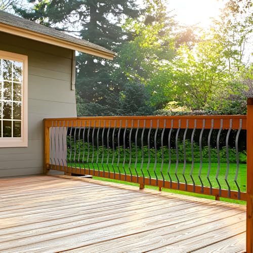 Akenow 61 Pack Curve Deck Balusters, 29.5" Heavy Duty Iron Railings with Screws, Wave Arc Baluster Metal Spindles, Stylish Black Balusters for Outdoor Stair Deck Porch - size: 29.5Inch