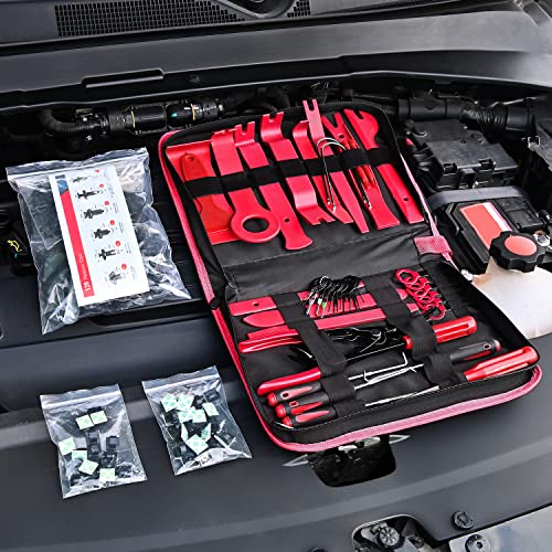 Nilight 200Pcs Trim Removal Tool, Auto Push Pin Bumper Retainer Clip Set - color: 200 Clips+ Remover Tools Red