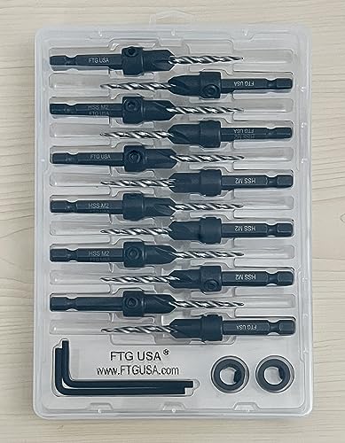 FTG USA 12 Pc #6 (9/64") Countersink Drill Bit Set with Tapered Drill Bits - size: #6, style: Same Sort 12 Pc
