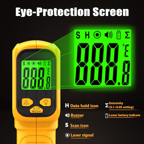 FKM Infrared Thermometer Gun High Precision 13-Point Laser -58°F~1112°F - color: Golden
