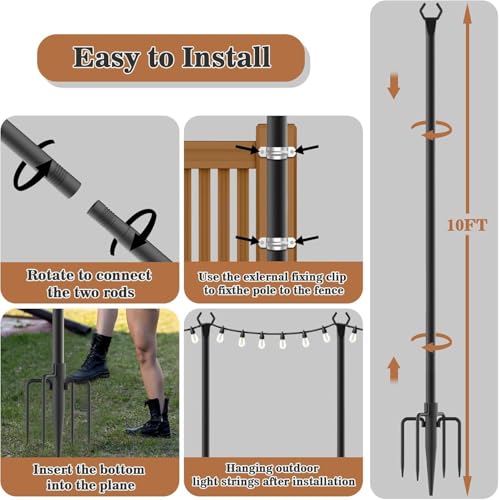 NUERPO String Light Poles,Metal Poles for Hanging Outdoor Light Strings, Light Poles Stand for Outside Garden,Patio,Wedding,Backyard,Deck,Party (10 Pack 10FT String Light Pole) - size: 10 Pack 10FT String Light Pole