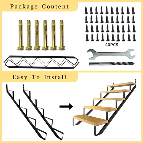 5 Step Metal Stair Step Steel Riser Stringers for 42.4" Height Deck, 2Packs - size: 5 Steps