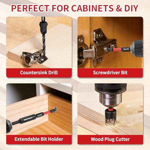 Countersink Bit Set, 18 PCS Counter Sink Drill Bit for Woodworking with 2 Wood Plug Cutters, 1/4" Hex Shank Screwdriver Bits, Depth Stop Collars,82° Counterbore with Storage Case