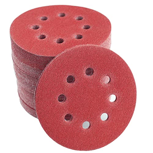 210PCS Sanding Discs 5 Inch 8 Hole, Orbital Sander Sandpaper, 5 Sanding Disc Hook and Loop Include 60/80/120/180/240/320/400/600 Assorted Grits Sandpaper, for Random Orbital Sander - style: 210Pcs Red Sandpaper for 'Project'