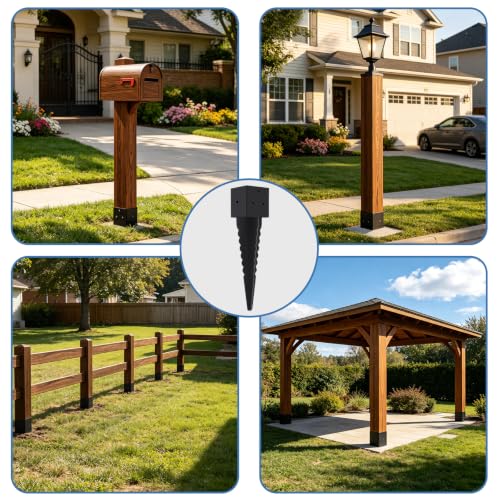 6 Pcs Fence Post Anchor Ground Spike 16”(Fit 3.6"x 3.6") Post - size: 16"