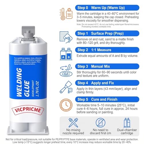 Metal Glue,Heavy Duty Waterproof Epoxy Welding Adhesive,30min Set, 24h Cure - size: 1.76 oz - 1 Pack