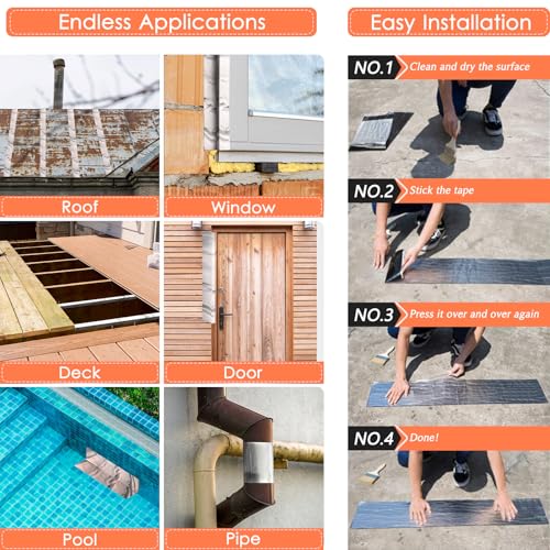 BXI Flashing Roll Tape Membrane, 4 inches X 32 Feet Thick Waterproof Patch Seal Tape, Self-Adhesive SBS Modified Rubberized Asphalt, Deck Seam Joist Leak Sealant for Roof Window Gutter Repair Outdoor - size: 4'' X 32'