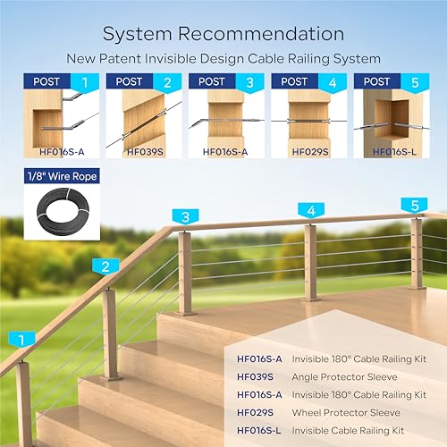10 Pairs Invisible Cable Railing Kit - T316 Marine-Grade Stainless Steel, 180° Adjustable Hardware for Wood Posts, 1/8" Deck & Stair System(HE016SA) - color: Silver