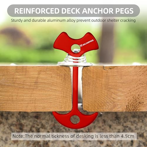 Deck Anchors XINCAMPING 12pcs Aluminum Tent Pegs for Wooden Decks, Windproof Rope Tighteners & Adjusters for Tents, Canopies, Camping Furniture Red - color: Red