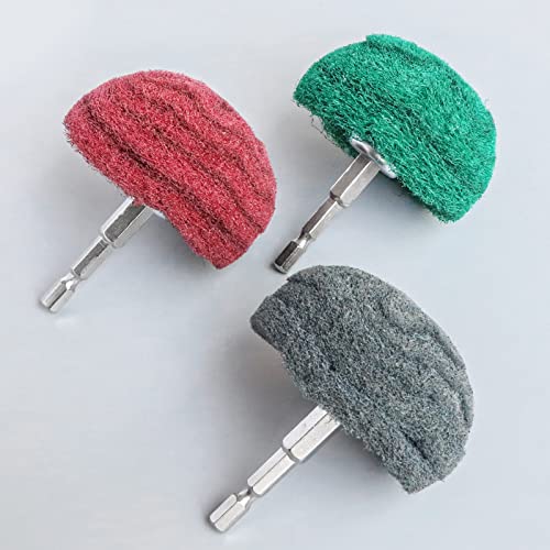 6PCS Non Woven Abrasive Buffing Polishing Wheel Drill Attachment Set,Scouring Pads Power Scrubber Cleaning Kit, Power-Operated Abrasive Wheels( Green red Gray 1/4” Shank