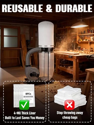 8PCs Central Machinery Dust Collector Bags Replacement for Harbor Freight (19.5" Dia), Heavy Duty 35 and 70 Gallon Clear Plastic Bags,Large Dust Collection Bags for Woodworking,Single 4mil/Double 8mil
