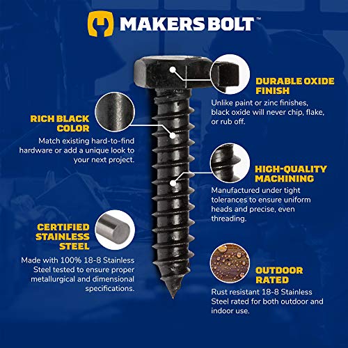 Stainless Steel Black Lag Bolts 5/16" x 1" Hex Lag Screws (25 pcs) 18-8 Stainless Black Oxidized in USA - size: 5/16 x 1 (25 pcs)