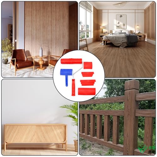 Wood Graining Tool Set 6 PCS Wood Grain Painting Tool Kit Natural Wood Grain Maker Tool with Handle for DIY Table Chair Railings Wall Room Art Paint Decoration