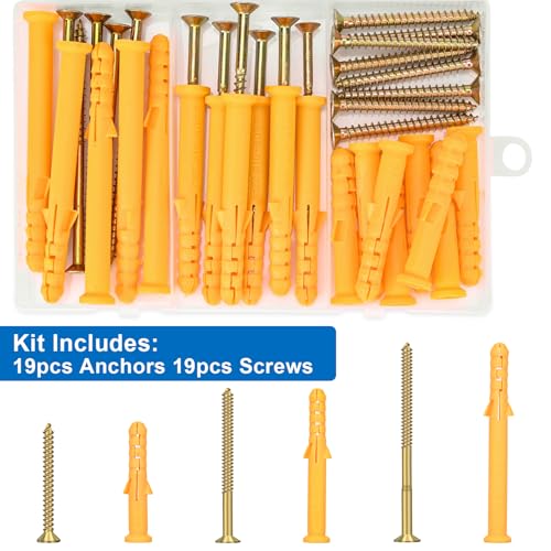 Aovchei 38pcs Drywall Anchors Kit, 19 Plastic Anchors and 19 Screws - size: #10*60 #10*80 #10*100