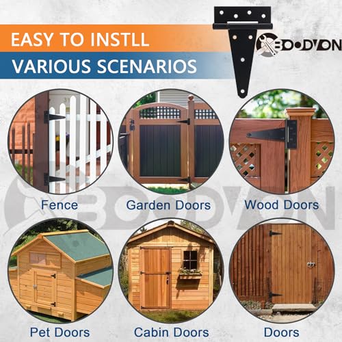 4 Inch T-Strap Gate Hinges, Shed Barn Door Hinges Heavy Duty, Black Tee Hinges for Wooden Fences, Yard Gate, Wrought Hardware Iron Rustproof (2Pack/Set) - size: 4 Inch