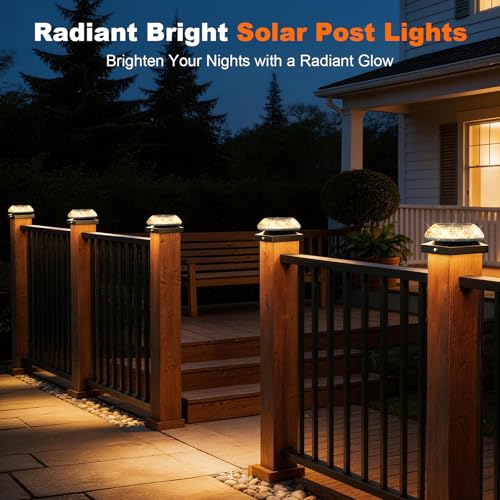 Solar Post Cap Lights 8 Pack: Fence Post Solar Lights with 3 Lighting Modes & Round Lampshade for 3.5x3.5,4x4,Wood & Vinyl Posts - Waterproof Outdoor Deck Post Light for Garden/Patio - size: 8 Pack