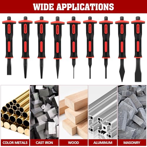 TOOLEAGUE 9Pcs Punch and Chisel Set with Hand Guard