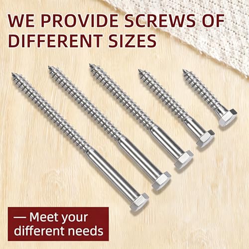 50 Pack 304 Stainless Steel Wood Lag Screw, 3/8" x5" Hex Head Lag Bolts, Heavy Duty Hex Head Lag Screws, Wood Screws 18-8 - size: 3/8" x 5"