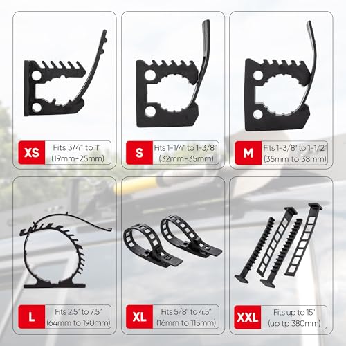 SINOKING Rubber Clamp, Shovel Mount, Tool Clamp for 1-1/8" to 1-1/2" Diameter Objects, Heavy Duty Black Rubber, 4 Pack with Mounting Hardware for Garage, Offroad, Trucks, ATVs, Boats