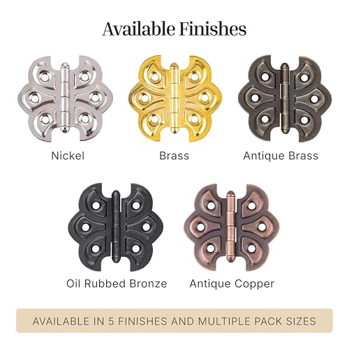 Antique Brass Plated Butterfly Hinges - Pack of 2 - Surface Mount Cabinet Door Hinges - Furniture Hardware - UA-260-HAB - color: Antique Brass