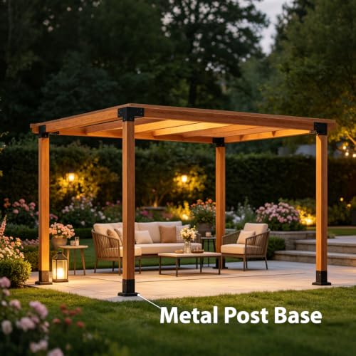 2 Pack 4x4 Post Base with Decorative Cover, Iron Deck Post Base - size: 4-Pc Kit: 2P Base+2P Base Cover