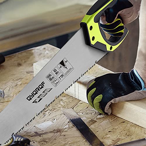 18 Inch Hand Saw, Upgraded Heavy Duty Wood Saw with Chip Removal Design Rust-proof Handsaw for Sawing Pruning Gardening Wood Plastic and Drywall - color: Green-18 Inch Upgraded