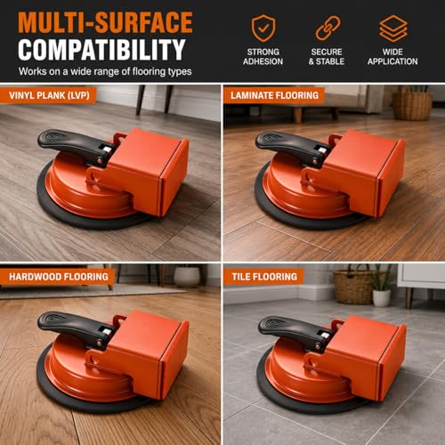 Floor Gap Fixer Tool with Enhanced Vacuum Suction Cup for Vinyl Plank (LVP), Laminate, Hardwood & Tile Flooring, Industrial Steel, Heavy Duty Floor Fix Plank Grabber for Repair Gaps (Tool Only)