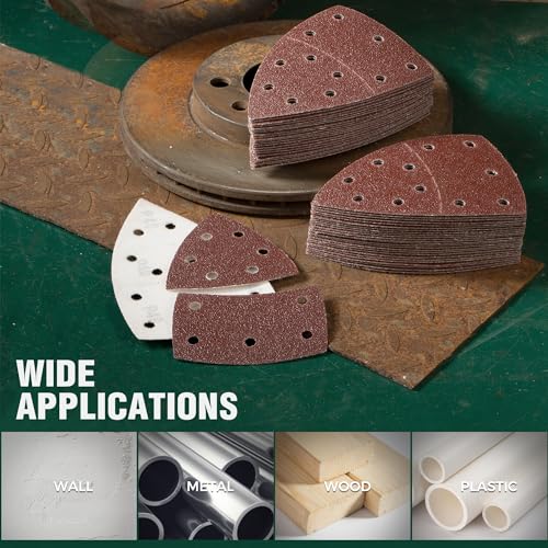 S SATC 50 PCS Mouse Sander Sandpaper 11 Holes 120 Grit Detail Sander Sandpaper Palm Sander Paper Hook and Loop Sander Pads Triangular Sanding Sheets - style: 50PCS 11 Hole 120 Grit