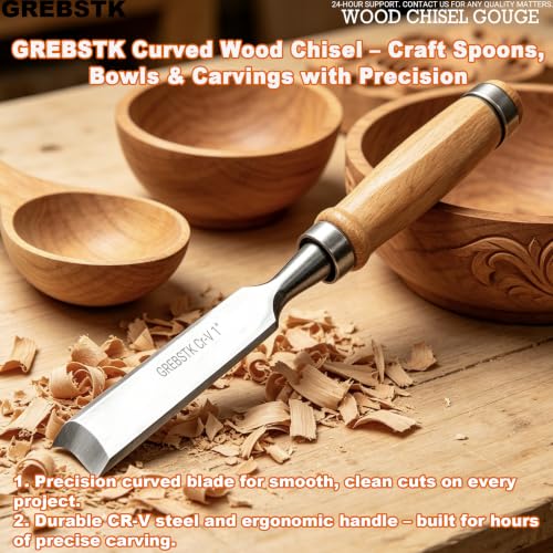 4PC Wood Chisel Gouge Set, CR-V Hardened Semi-Circular Blades, Ergo Grips