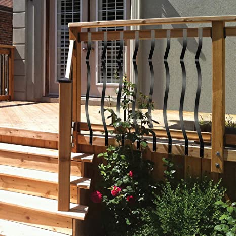 Akenow 61 Pack 32.25 x1 Metal Deck Spindles, Deck Balusters with Screws,Iron Balusters for Deck Railing, Porch Railing, Wave Arc Baluster for Wood Composite Deck - size: 32.25Inch