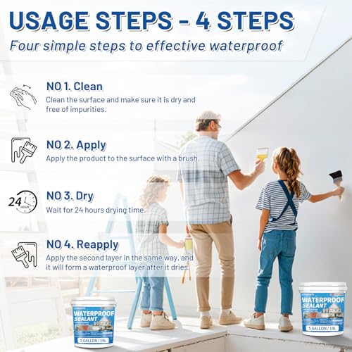 Liquid Waterproof Sealant 5 Gallon Clear, Transparent Waterproof Coating - color: Clear 5 Gallon