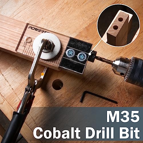 POWERTEC Dowel Jig Kit, Doweling Jig Kit 3/8", Dowel Jigs Woodworking, Laser Cut Witness Mark, with Depth Scale, Drill Guide Dowels, Cobalt M-35 Drill Bit & Split Ring Stop Collar 71716-P2 - style: 2PK 3/8" Doweling Jig Kit w/ Bit & Collar