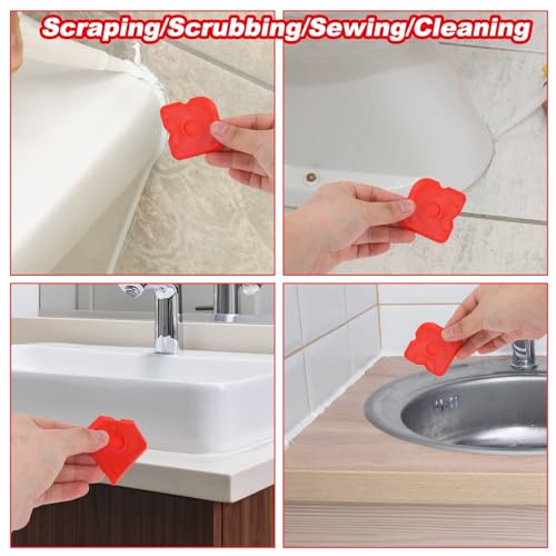 Gosknor 10pcs Plastic Caulking Tool Set, Reuse Grout Scraper Sealant Profiling Finishing Smoothing Tool Caulk Smoother Remover for Window Kitchen Bathroom Floor Sink Joint Sealing (Red) - color: Red