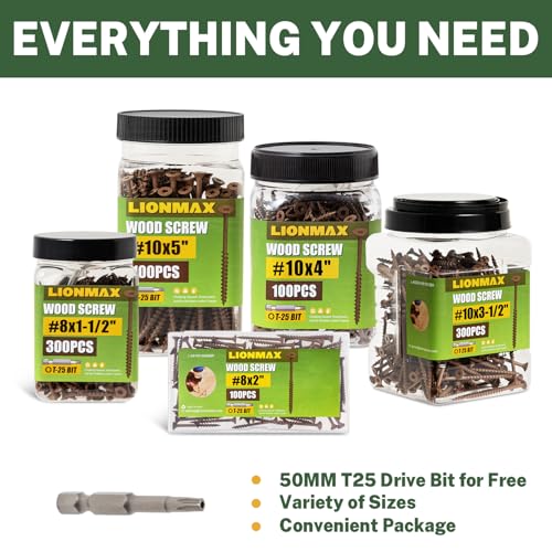 LIONMAX Deck Screws 4 Inch, Wood Screws #10 x 4, 300 PCS, Brown - color: Brown, size: #10 x 4"