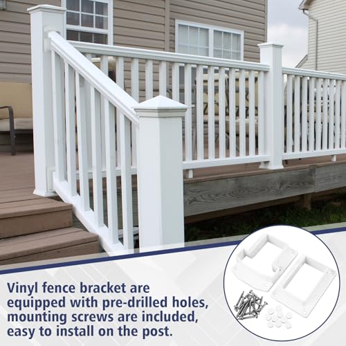 Beeveer 8 Sets Vinyl Fence Railing Bracket Kit with Screws Straight Porch and Deck Railing Bracket Fits for 2″ x 3.5″ White Top and Bottom for Yorkshire and Bolton